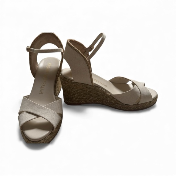 NWOT Stuart Weitzman Cream Wedge Sandals - Picture 5 of 7